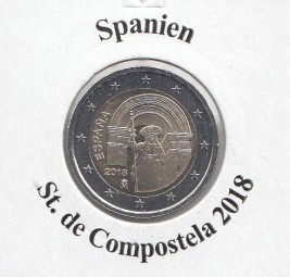 Spanien 2 € 2018, Compostela, bankfrisch aus der Rolle
