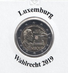 Luxemburg 2 € 2019, Wahlrecht, bankfrisch aus der Rolle