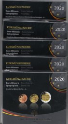Deutschland Kursmünzsatz 2020 polierte Platte ( Spiegelglanz ) kpl. A, D, F, G, J