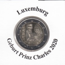 Luxemburg 2 € 2020, Geburt Prinz Charles, bankfrisch Fotoprägung