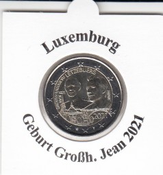 Luxemburg 2 € 2021, Geburtstag Jean , bankfrisch , Reliefprägung