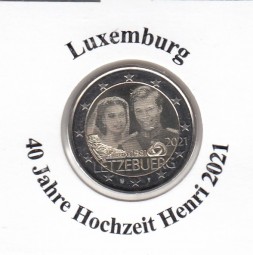 Luxemburg 2 € 2021, 40 J. Hochzeit Henri Fotoprägung, bankfrisch
