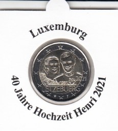 Luxemburg 2 € 2021, 40 J. Hochzeit Henri, Reliefprägung, bankfrisch